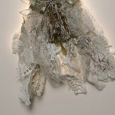 Alternate image for Handcrafted Vintage-Inspired lace and ribbon Corsage/Brooch with Silver Accents