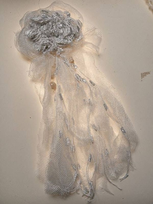 Alternate image for Fabric Silver Mesh Bohemian brooch with Rosette Detail