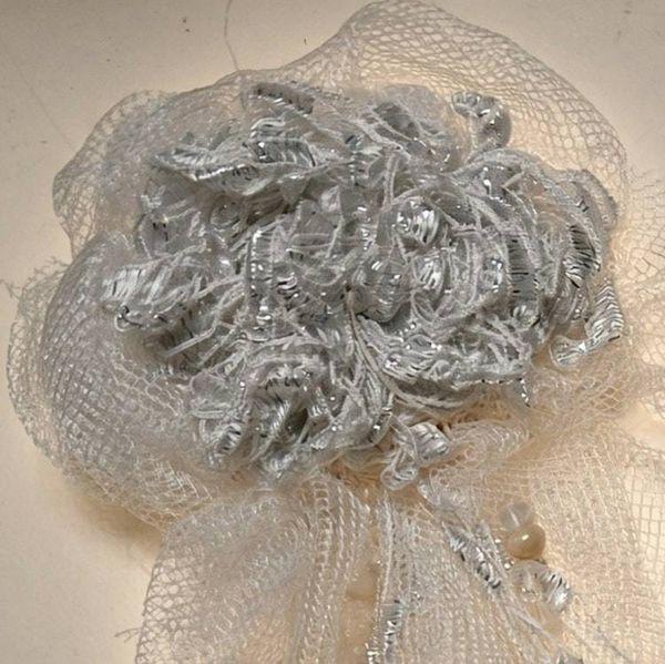 Alternate image for Fabric Silver Mesh Bohemian brooch with Rosette Detail