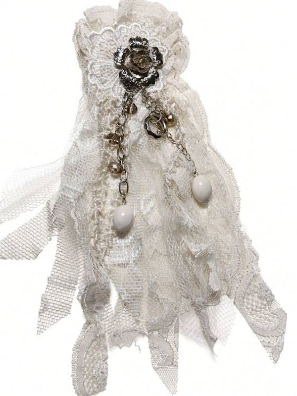 Alternate image for Romantic Lace Flower Brooch with Pearls and Antiqued Silver