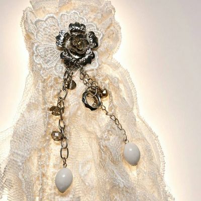 Alternate image for Romantic Lace Flower Brooch with Pearls and Antiqued Silver