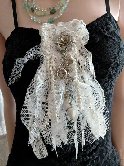 Alternate image for Romantic Lace Flower Brooch with Pearls and Antiqued Silver