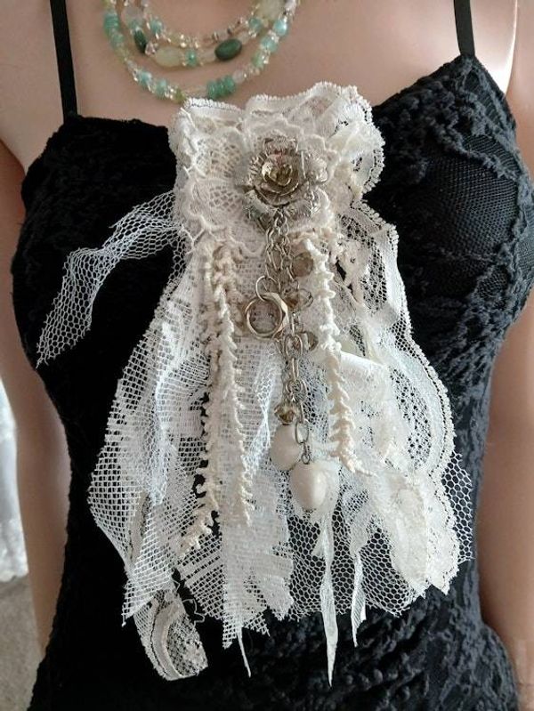 Alternate image for Romantic Lace Flower Brooch with Pearls and Antiqued Silver