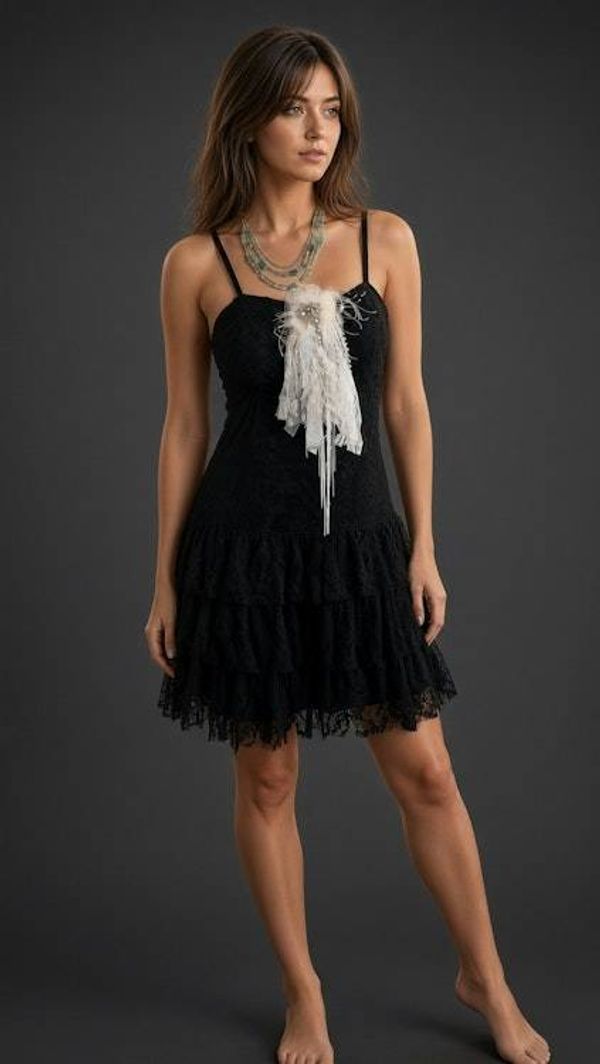 Alternate image for Handcrafted ethereal lace and brooch pin with sparkly accents