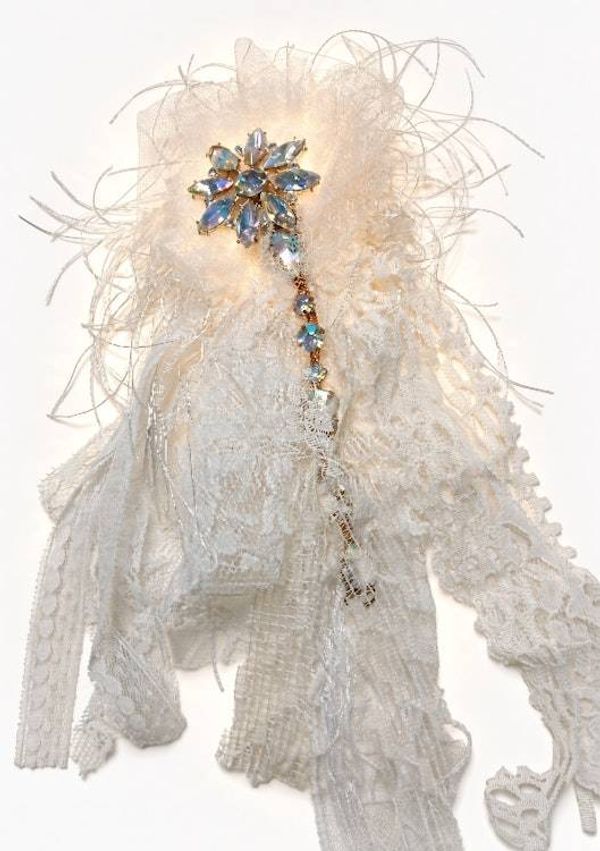 Alternate image for Handcrafted ethereal lace and brooch pin with sparkly accents
