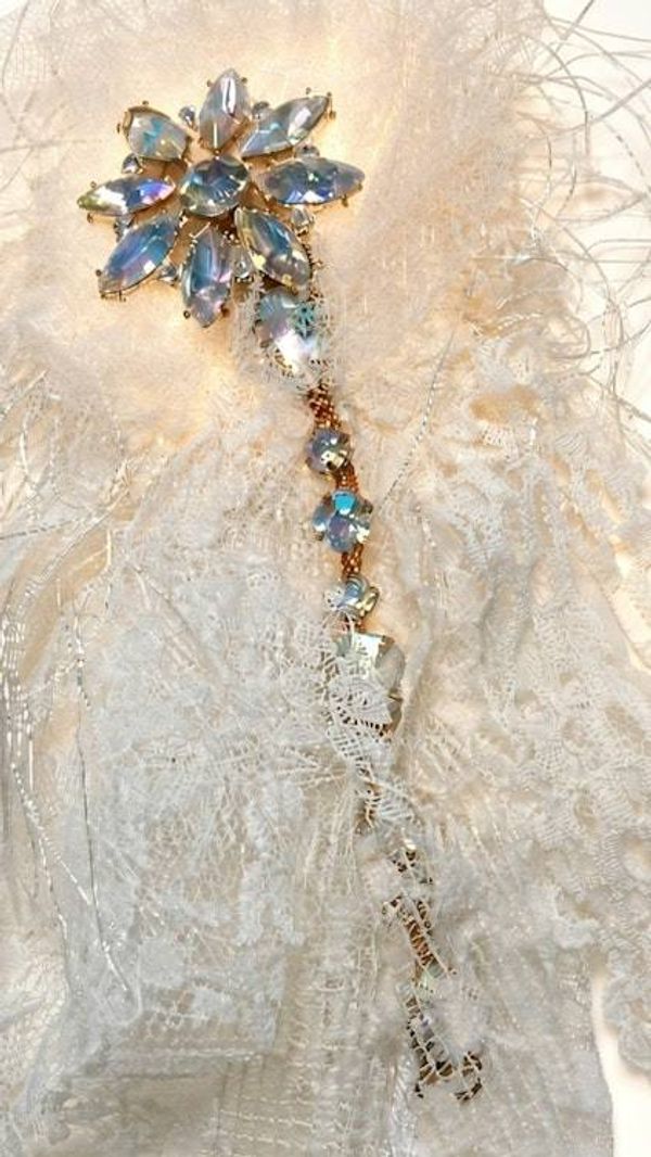 Alternate image for Handcrafted ethereal lace and brooch pin with sparkly accents