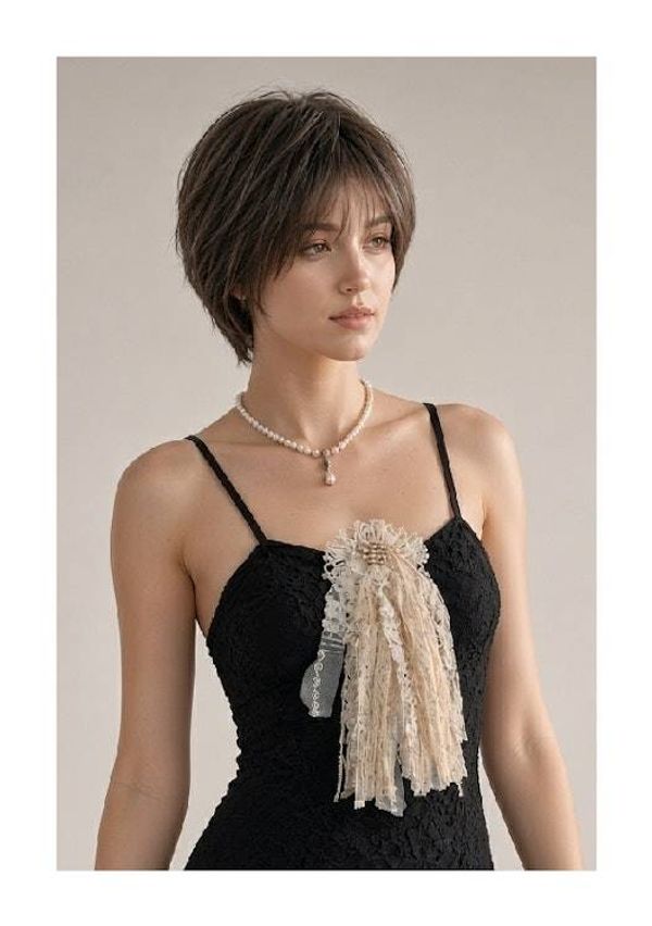 Alternate image for Handcrafted lace fiber Bohemian style brooch with vintage lace and embellishments