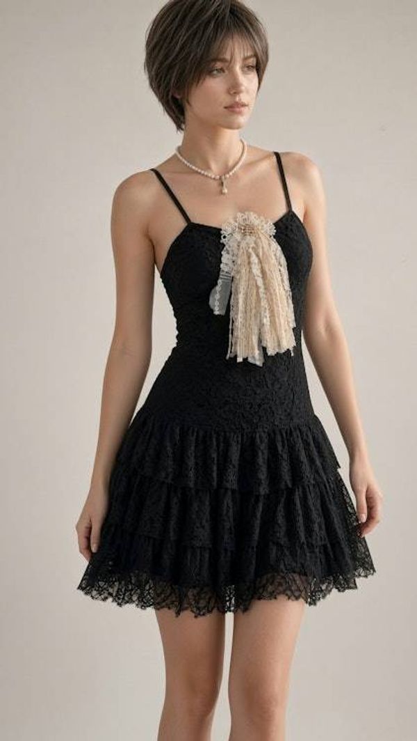 Alternate image for Handcrafted lace fiber Bohemian style brooch with vintage lace and embellishments