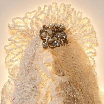 Alternate image for Handcrafted lace fiber Bohemian style brooch with vintage lace and embellishments