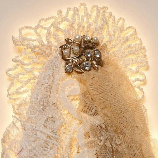 Alternate image for Handcrafted lace fiber Bohemian style brooch with vintage lace and embellishments