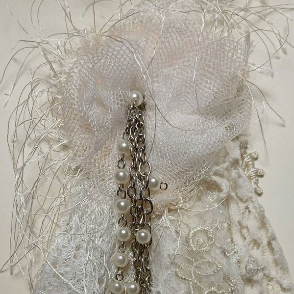 Alternate image for Handcrafted ethereal lace and brooch pin with pearls on a chain