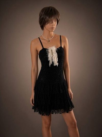 Alternate image for Handcrafted ethereal lace and brooch pin with pearls on a chain
