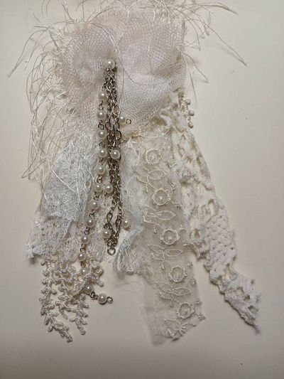 Alternate image for Handcrafted ethereal lace and brooch pin with pearls on a chain