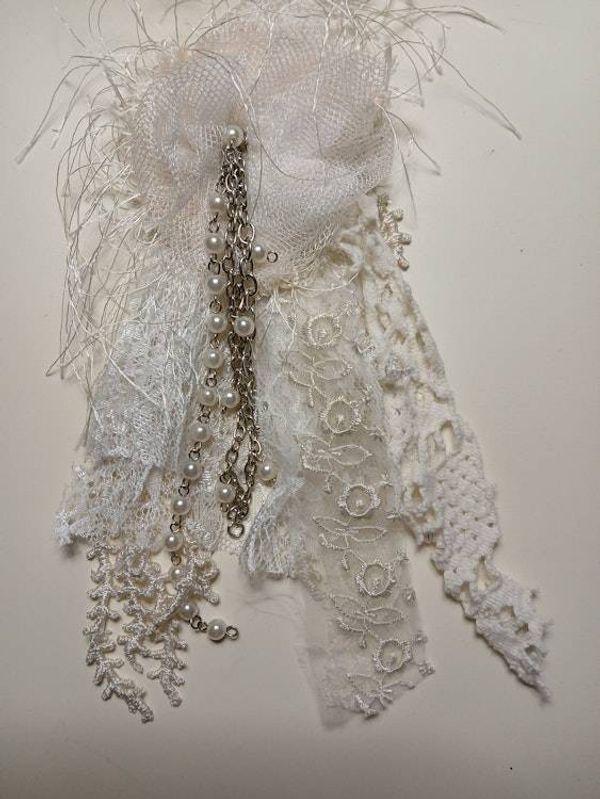 Alternate image for Handcrafted ethereal lace and brooch pin with pearls on a chain