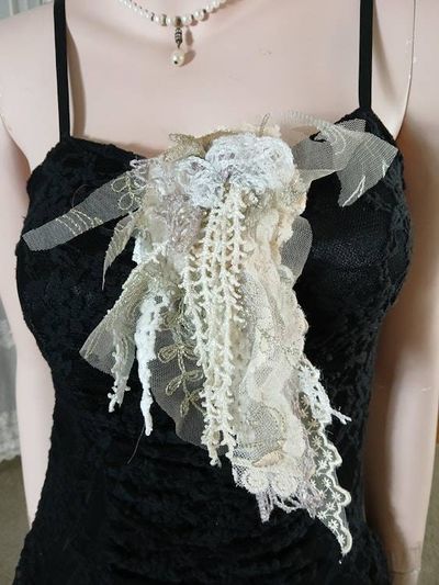 Alternate image for Ethereal white and gold lace brooch pin with embellishments