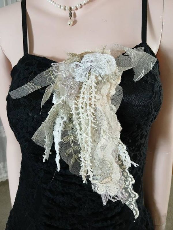 Alternate image for Ethereal white and gold lace brooch pin with embellishments