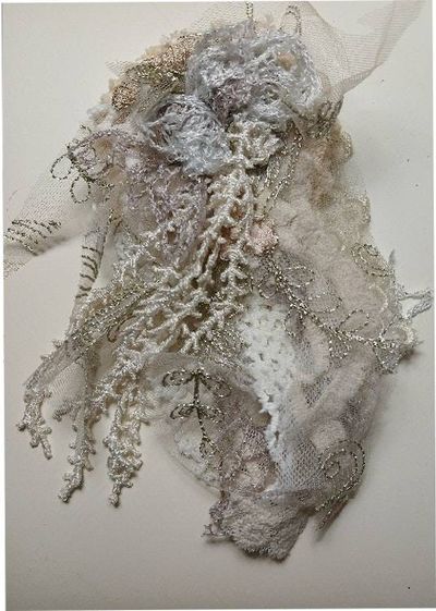 Alternate image for Ethereal white and gold lace brooch pin with embellishments