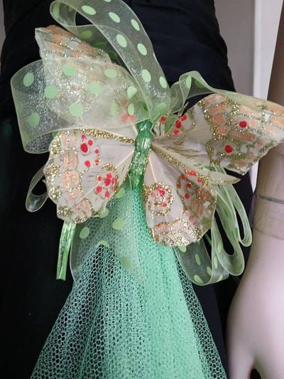 Alternate image for Handcrafted black and emerald green tulle evening or prom dress with asymmetric hem