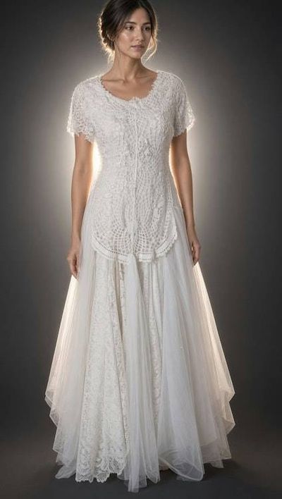 Primary image for Vintage-Inspired handcrafted lace and tulle maxi dress in ivory