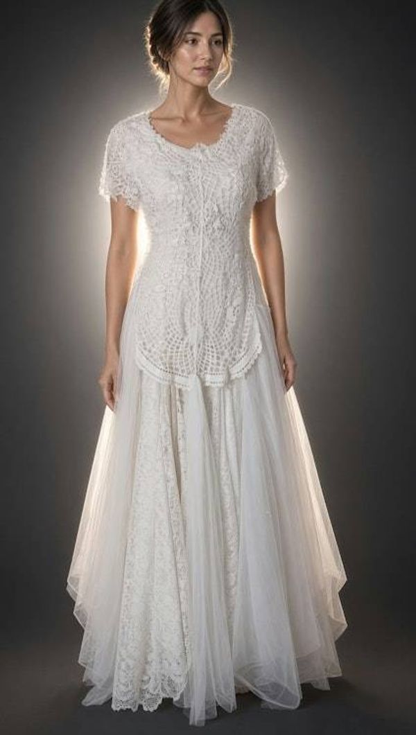Alternate image for Vintage-Inspired handcrafted lace and tulle maxi dress in ivory