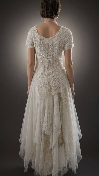 Alternate image for Vintage-Inspired handcrafted lace and tulle maxi dress in ivory