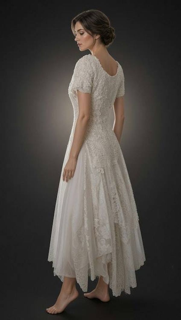 Alternate image for Vintage-Inspired handcrafted lace and tulle maxi dress in ivory