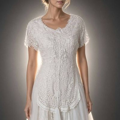 Alternate image for Vintage-Inspired handcrafted lace and tulle maxi dress in ivory
