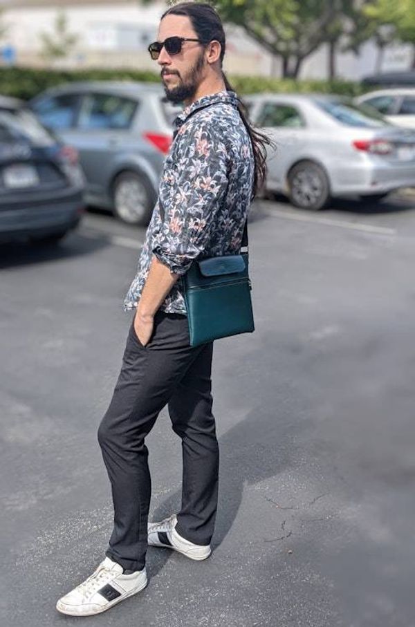 Alternate image for Hunter Green Faux Leather Crossbody Bag with Outer Pocket - The Kanga3