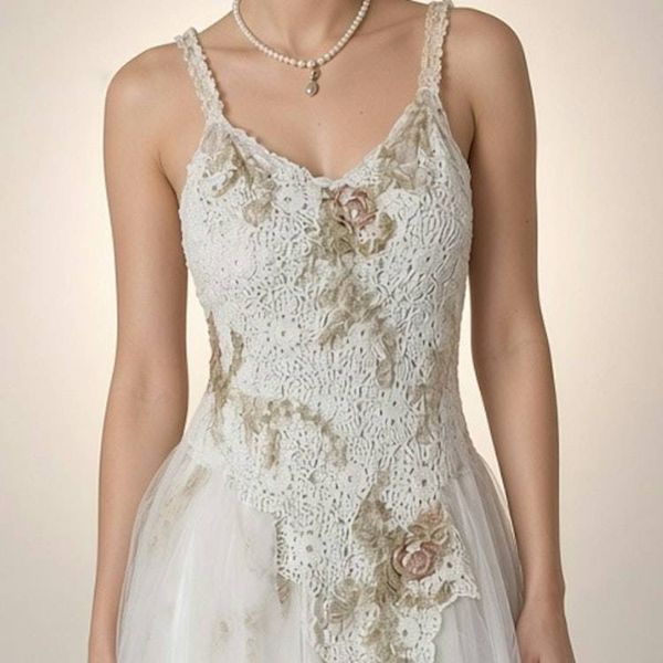 Alternate image for Ethereal Ivory tulle tea-length gown with ornate lace and corset style back