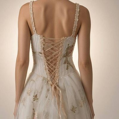 Alternate image for Ethereal Ivory tulle tea-length gown with ornate lace and corset style back
