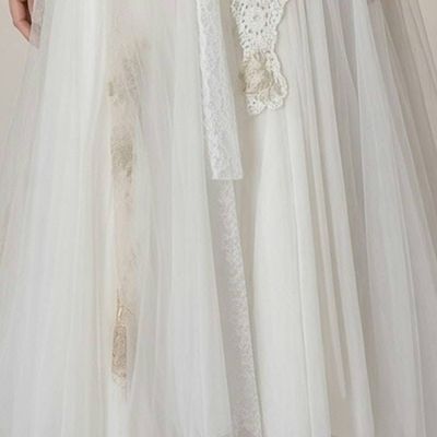 Alternate image for Ethereal Ivory tulle tea-length gown with ornate lace and corset style back