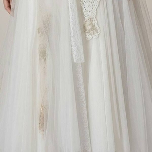 Alternate image for Ethereal Ivory tulle tea-length gown with ornate lace and corset style back
