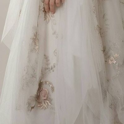 Alternate image for Ethereal Ivory tulle tea-length gown with ornate lace and corset style back