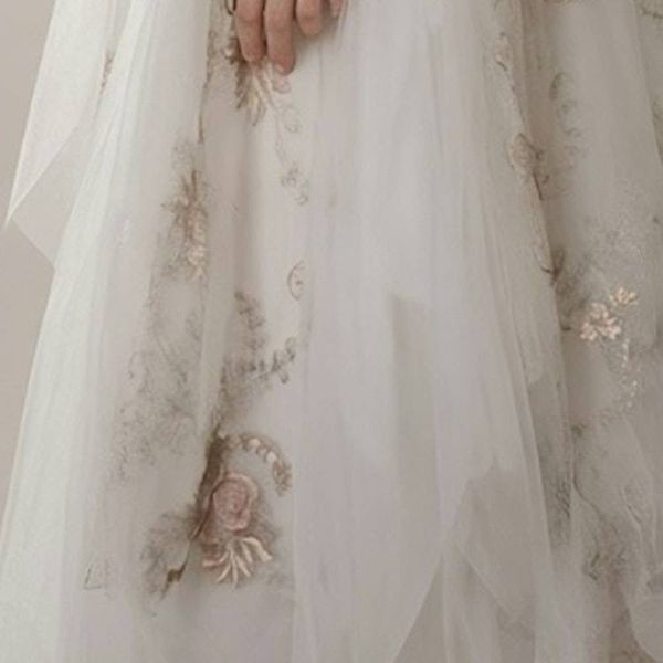 Alternate image for Ethereal Ivory tulle tea-length gown with ornate lace and corset style back