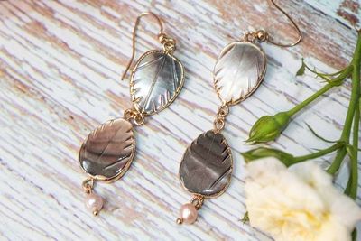 Primary image for Tropical Tides Black Lip Mother-of-Pearl Leaf Earrings