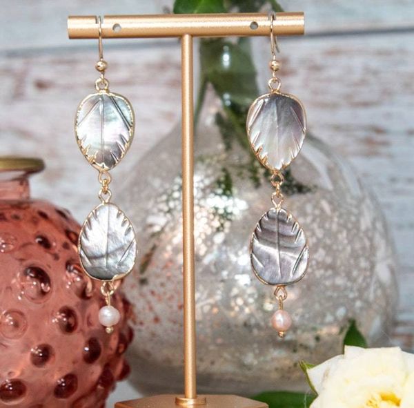 Alternate image for Tropical Tides Black Lip Mother-of-Pearl Leaf Earrings