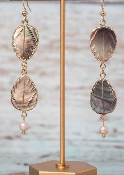 Alternate image for Tropical Tides Black Lip Mother-of-Pearl Leaf Earrings