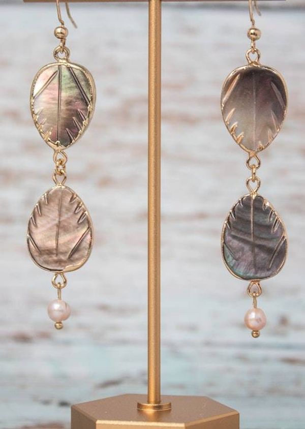 Alternate image for Tropical Tides Black Lip Mother-of-Pearl Leaf Earrings