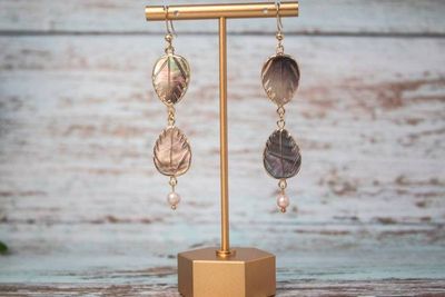 Alternate image for Tropical Tides Black Lip Mother-of-Pearl Leaf Earrings
