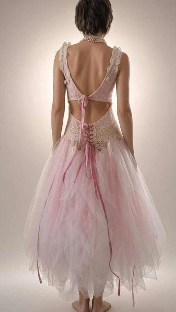 Alternate image for Ethereal Pink Tulle Gown with Beaded Bodice and Open and laced Back