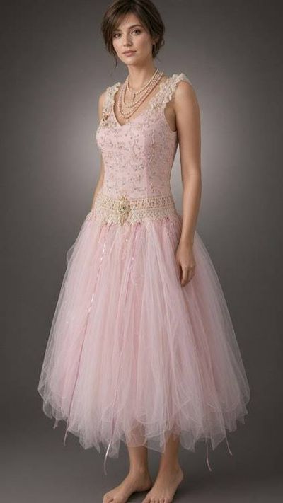 Alternate image for Ethereal Pink Tulle Gown with Beaded Bodice and Open and laced Back