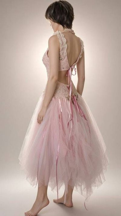 Alternate image for Ethereal Pink Tulle Gown with Beaded Bodice and Open and laced Back