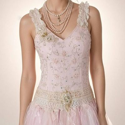 Alternate image for Ethereal Pink Tulle Gown with Beaded Bodice and Open and laced Back