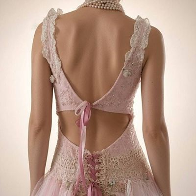 Alternate image for Ethereal Pink Tulle Gown with Beaded Bodice and Open and laced Back