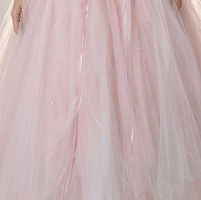 Alternate image for Ethereal Pink Tulle Gown with Beaded Bodice and Open and laced Back