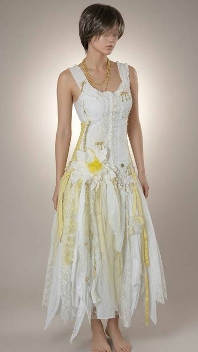 Primary image for Ethereal handcrafted fairy Bohemian wedding dress with lace, fringe and ribbons