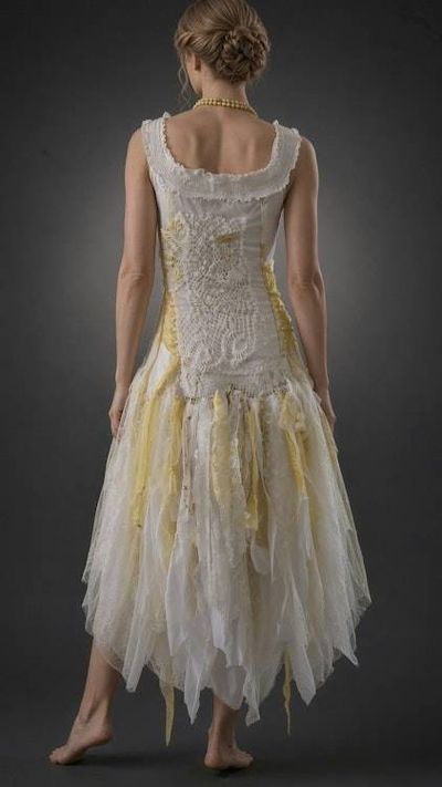 Alternate image for Ethereal handcrafted fairy Bohemian wedding dress with lace, fringe and ribbons