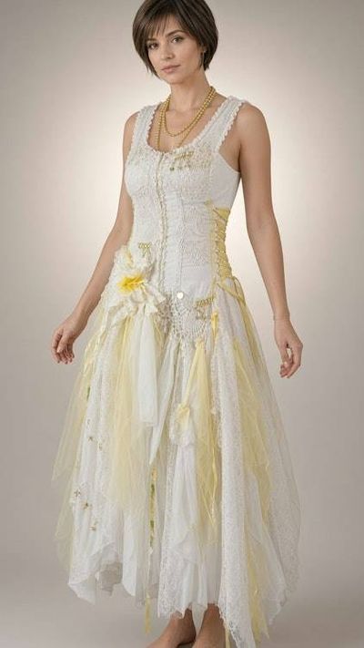 Alternate image for Ethereal handcrafted fairy Bohemian wedding dress with lace, fringe and ribbons