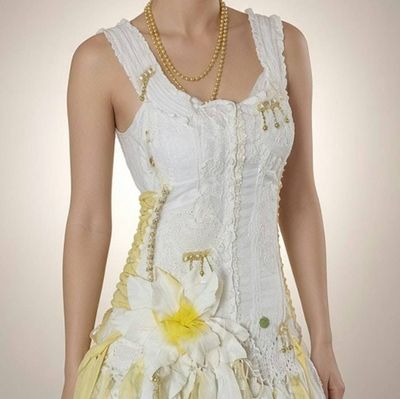 Alternate image for Ethereal handcrafted fairy Bohemian wedding dress with lace, fringe and ribbons