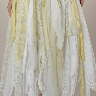 Alternate image for Ethereal handcrafted fairy Bohemian wedding dress with lace, fringe and ribbons